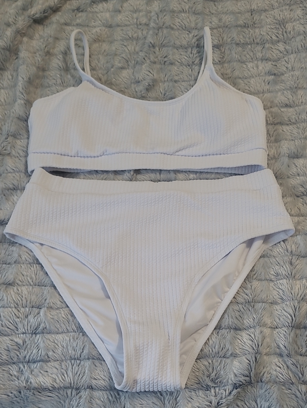 White Ribbed Two-Piece One-Piece Swim Set